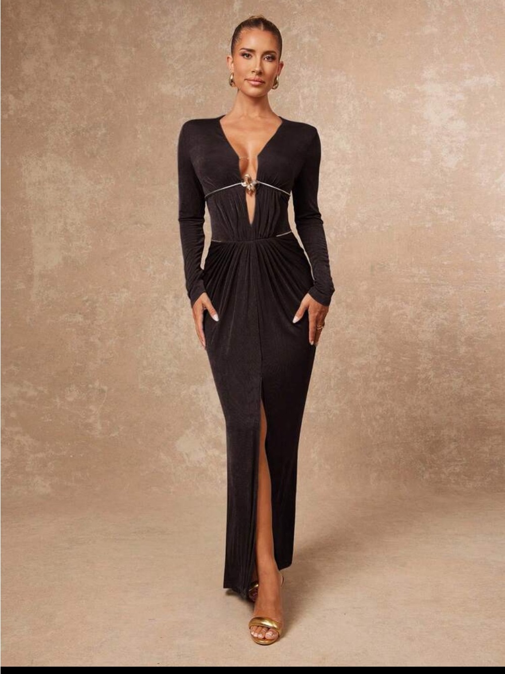 Lumalex Brown Ruched Bodycon Slit Dress BNWOT Size L